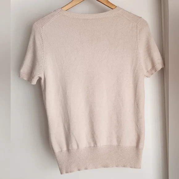 Real Clothes Saks 5th Ave Peach Sweater with Pearls Silk And Cashmere M - Picture 3 of 4